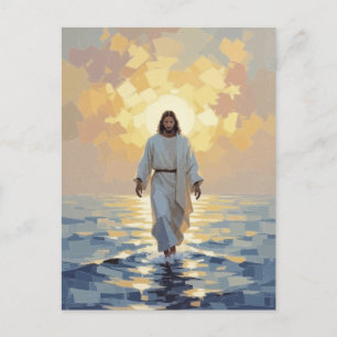 Jesus Walking on Water Oil Art Postcard – Faith