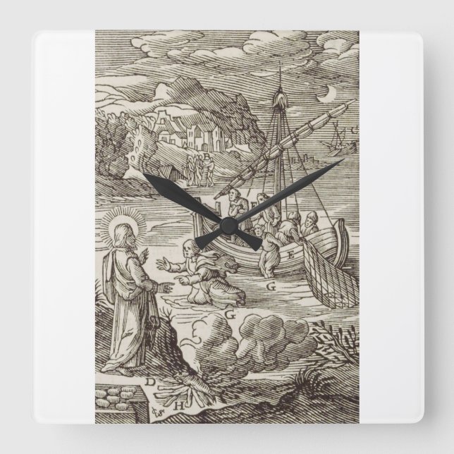 Jesus walking on water square wall clock (Front)
