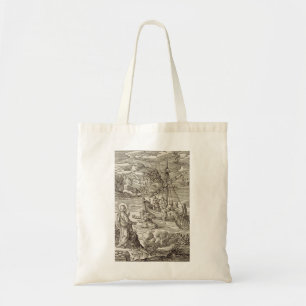 Jesus walking on water tote bag
