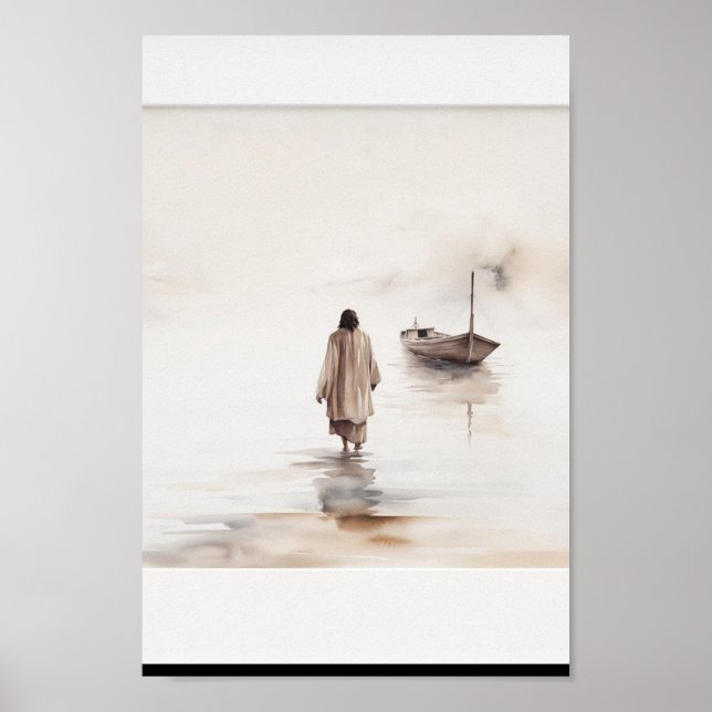 Jesus Walking on Water Watercolor Art Print (Front)