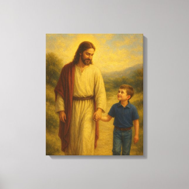Jesus Walking With Boy™ LDS Wall Art Canvas (Front)
