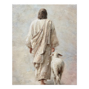 Jesus Walking with the Lamb Poster