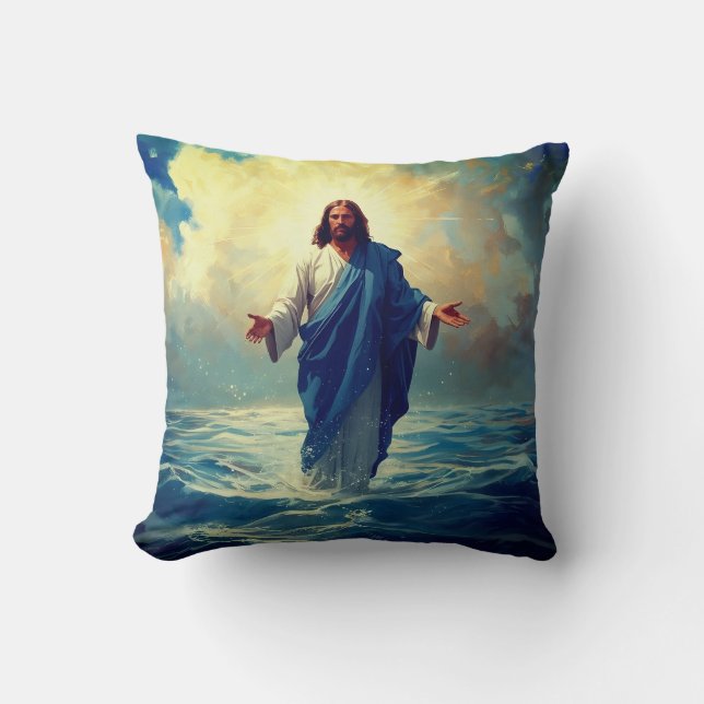 Jesus Walks on Water Throw Pillow (Front)