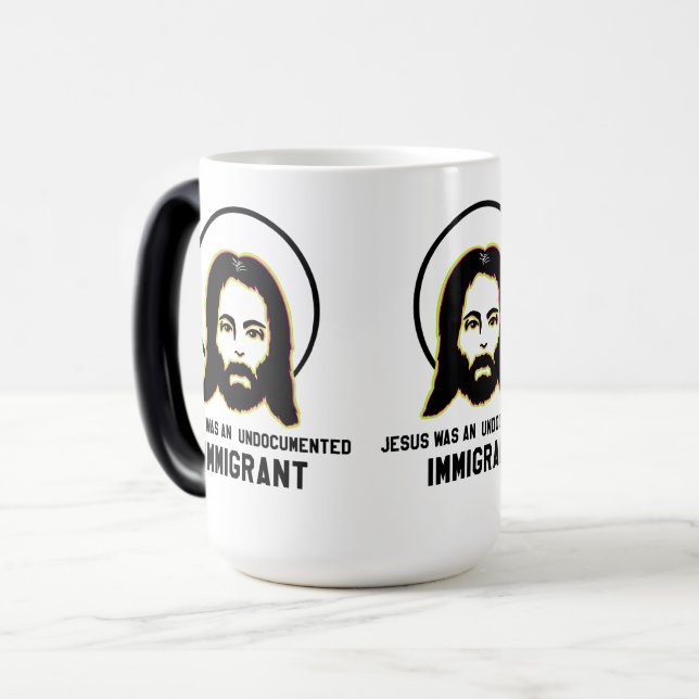 Jesus Was An Undocumented Immigrant Black Trippy Magic Mug (Front Left)