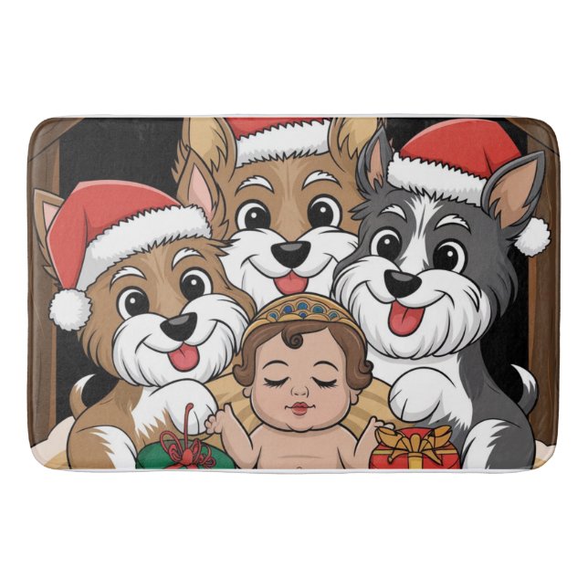 Jesus was born yorkies adoring  bath mat (Front)
