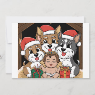 Jesus was born yorkies adoring holiday card