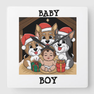 Jesus was born yorkies adoring  square wall clock