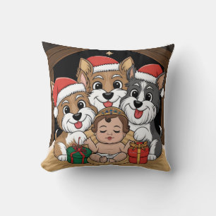 Jesus was born yorkies adoring throw pillow