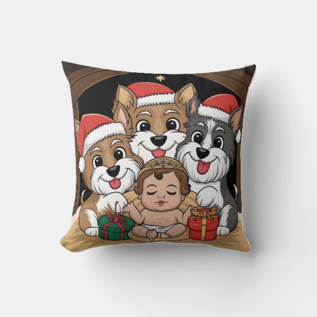 Jesus was born yorkies adoring  throw pillow (Front)