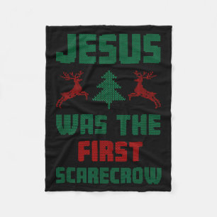 Jesus Was The First Ecrow Ugly Sweater Style Fleece Blanket