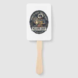 Jesus Welder Metal Shop T-Shirt Inspirational Fait Hand Fan