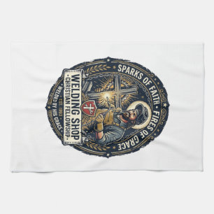 Jesus Welder Metal Shop T-Shirt Inspirational Fait Kitchen Towel