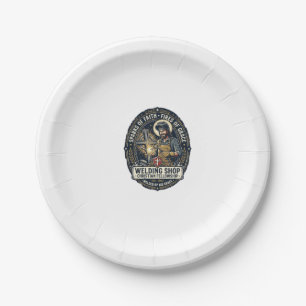 Jesus Welder Metal Shop T-Shirt Inspirational Fait Paper Plate