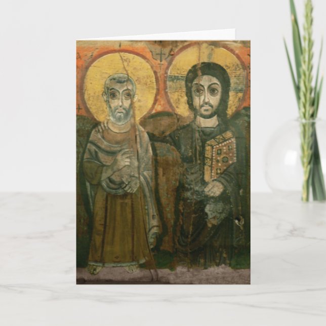 Jesus with Abbot Coptic Icon Card (Front)