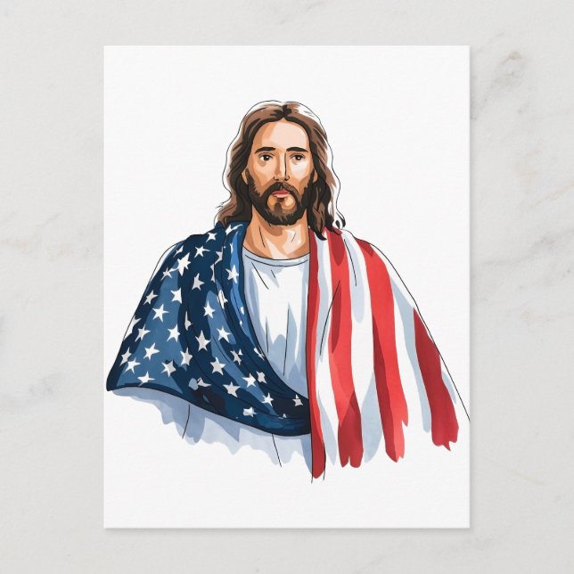 Jesus with American flag art abstract watercolor Postcard (Front)