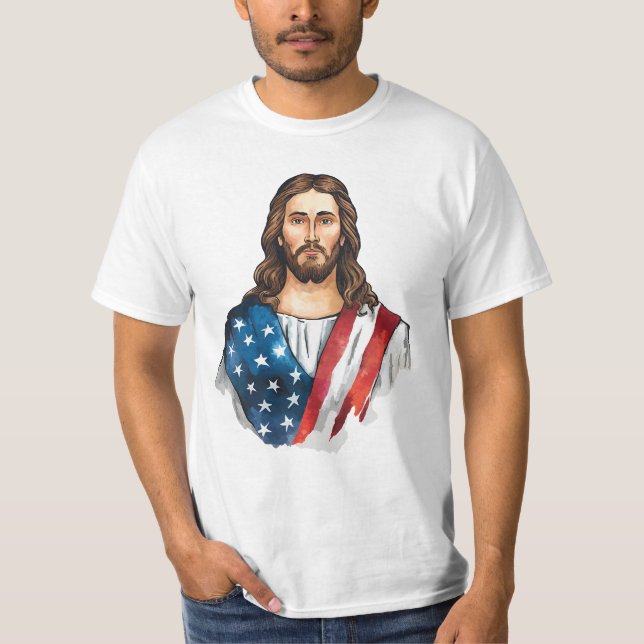 Jesus with American flag  T-Shirt (Front)