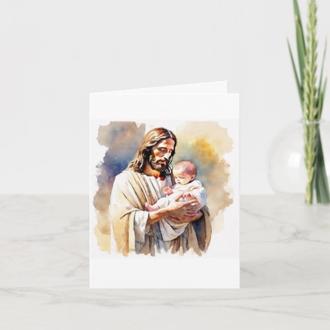 Jesus with Baby Baptism Greeting Card (Front)