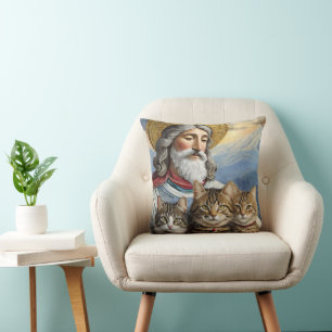 Jesus With Cats Pillow! Throw Pillow