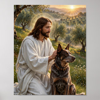 Jesus with Chocolate Heeler — Christian Art Poster
