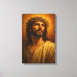 Jesus with Crown of Thorns in Warm Classic Portrai Canvas Print