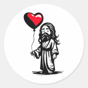 Jesus With Heart Balloon Cute Spiritual Jesus Send Classic Round Sticker