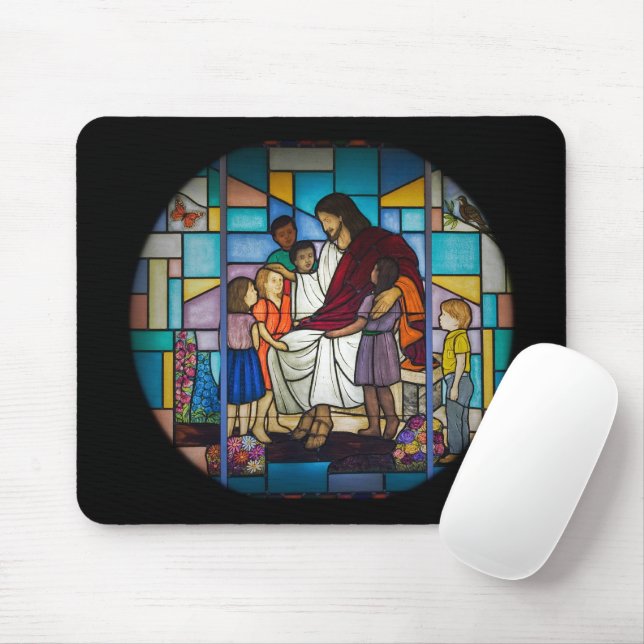 Jesus with Kids Stained Glass Mouse Pad (With Mouse)