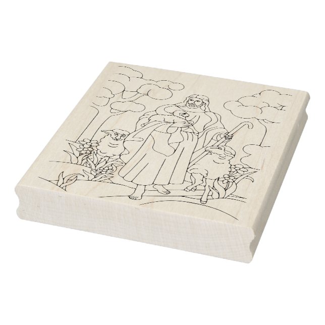 Jesus with lambs in a garden rubber stamp (Stamp)