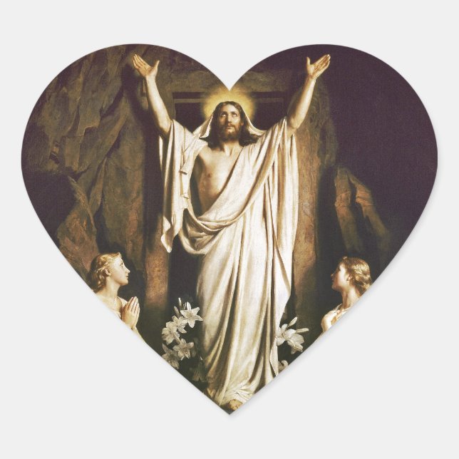 Jesus with Mary After Resurrection Heart Sticker (Front)