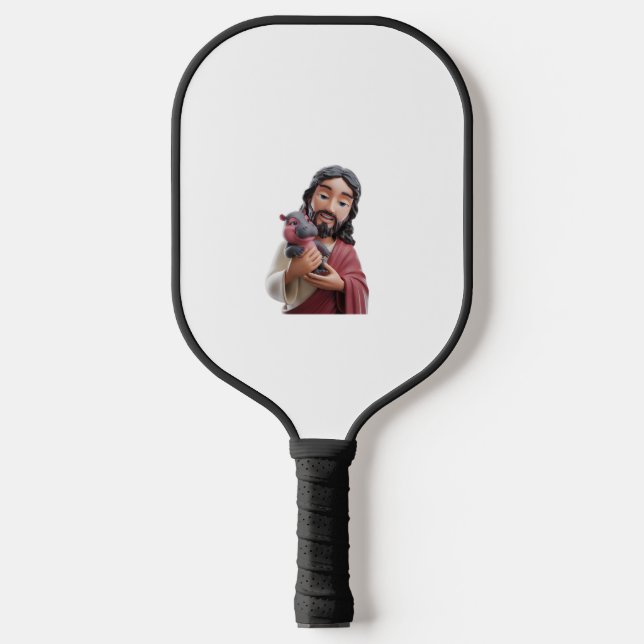 Jesus with Moo Deng_ The Pygmy Hippo of Faith Fun  Pickleball Paddle (Front)