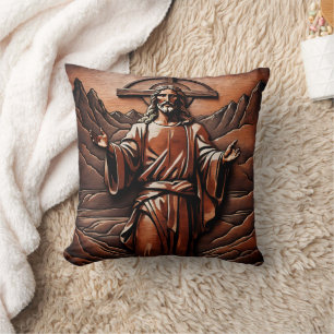 Jesus With Open Arms in Mountains Throw Pillow
