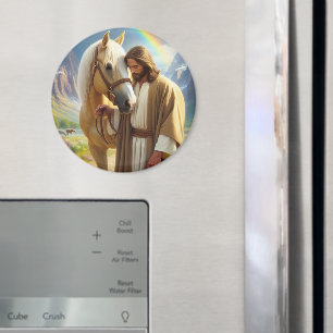 Jesus with Palomino Horse in Scenic Landscape  Magnet