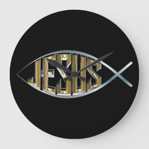 Jesus within a Fish Symbol Large Clock
