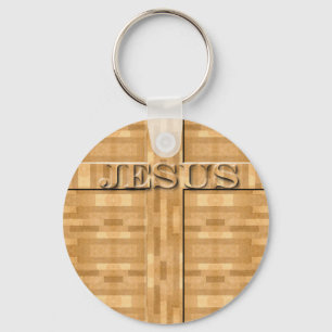 Jesus Wood Carving Keychain