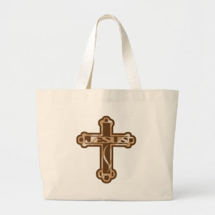 Jesus wooden Cross Large Tote Bag