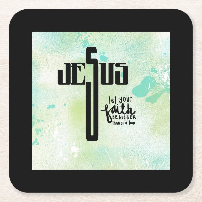 Jesus Word Art Square Paper Coaster (Front)