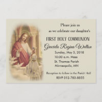 Jesus Young Girl First Holy Communion Invitations