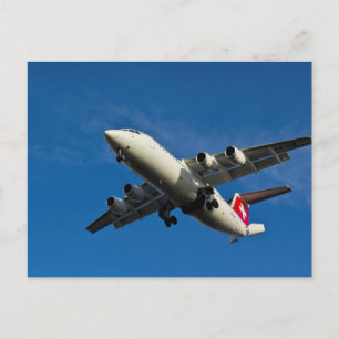 Jet aircraft landing postcard