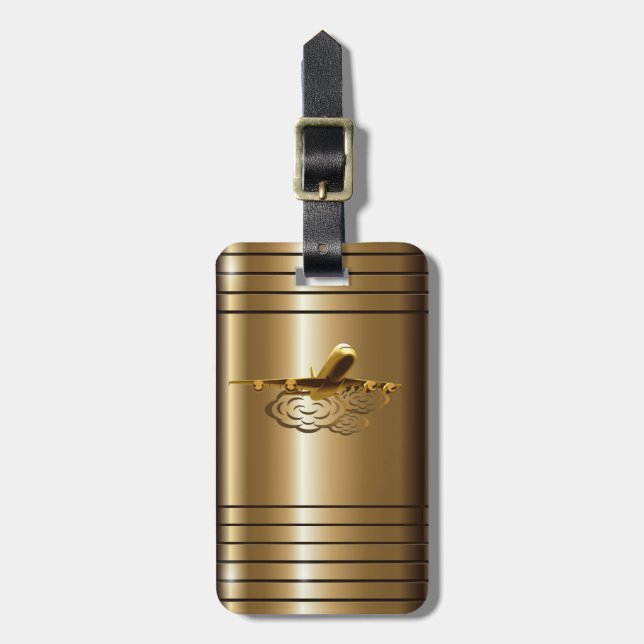 Jet Airliner Aircraft Golden Luxury Luggage Tag (Front Vertical)