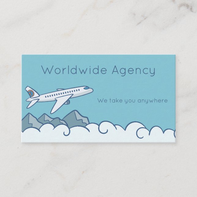 Jet Airplane Clouds and Mountains with Blue Sky Business Card (Front)