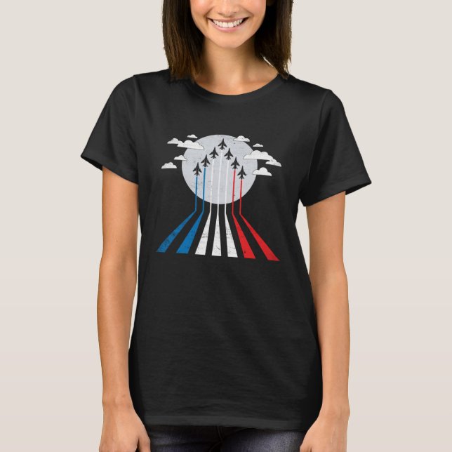 Jet airplane Fighter Pilot 4th of July Aerobatic d T-Shirt (Front)