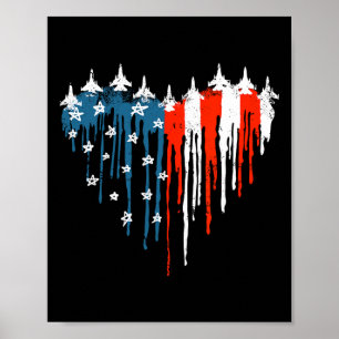 Jet Airplane Heart Red White Blue American Flag 4t Poster