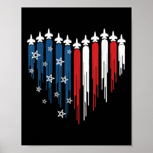 Jet Airplane Heart Red White Blue American Flag 4t Poster