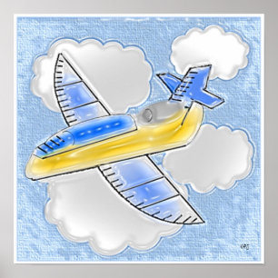 Jet Airplane in the Clouds 3D Poster