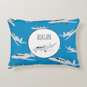 Jet Airplane Pattern Custom Name Accent Pillow