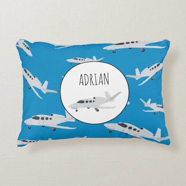 Jet Airplane Pattern Custom Name Accent Pillow (Front)