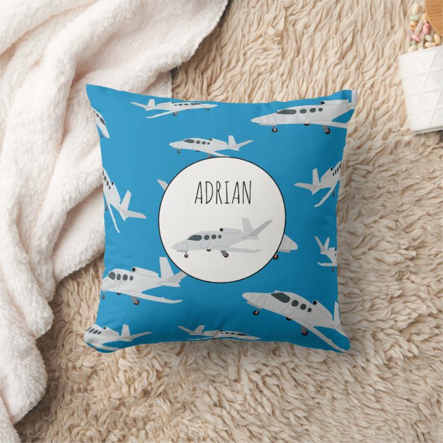 Jet Airplane Pattern Custom Name Throw Pillow (Blanket)