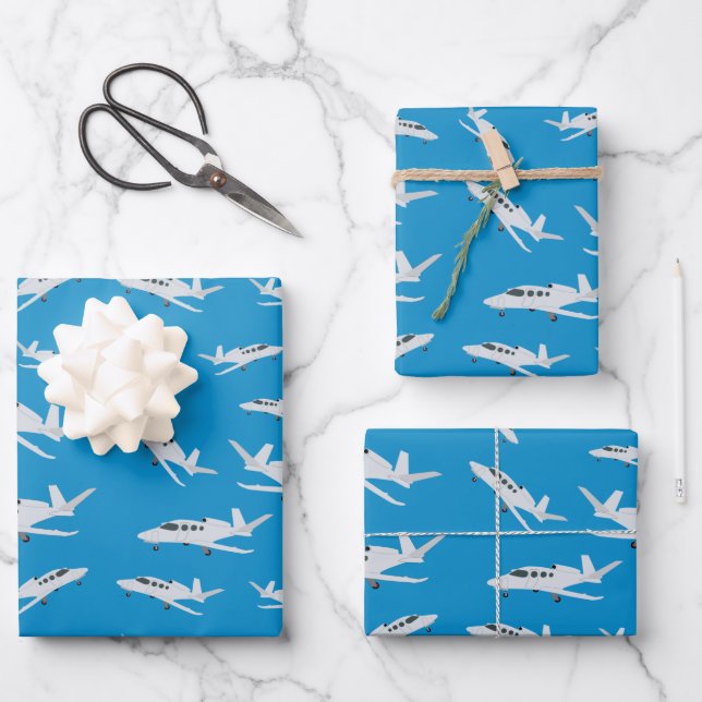 Jet Airplane Pattern Wrapping Paper Sheet (Front)