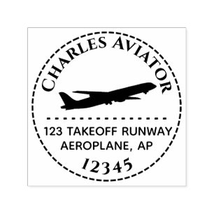 Jet Airplane Round Address Stamp for Aviator Pilot