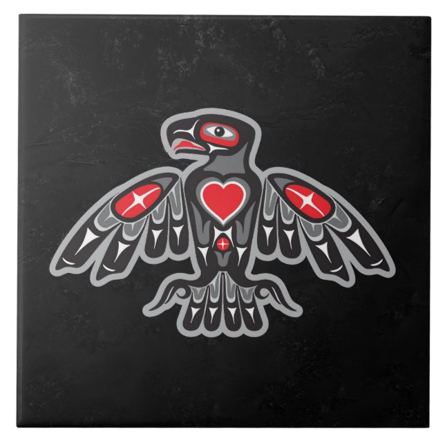 Jet Black Granite Faux Native American Thunderbird Tile (Front)