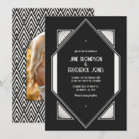 Jet Black & Ivory Linen Art Deco Wedding Photo